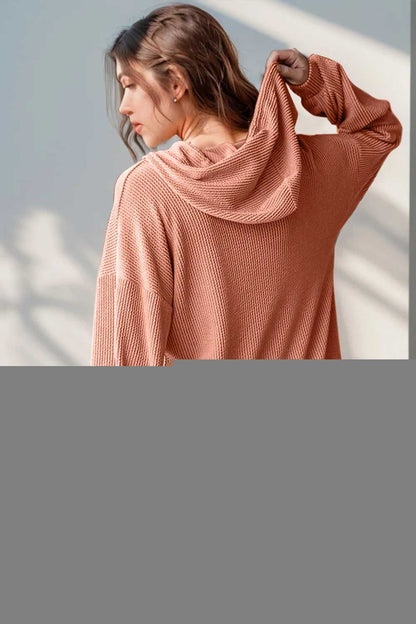 Double Take Full Size Half Button Long Sleeve Hoodie