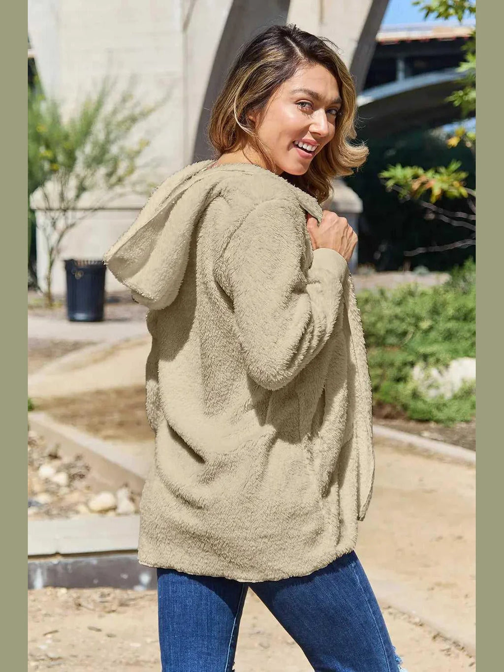 Full Size Teddy Hooded Jacket with Pockets -- 