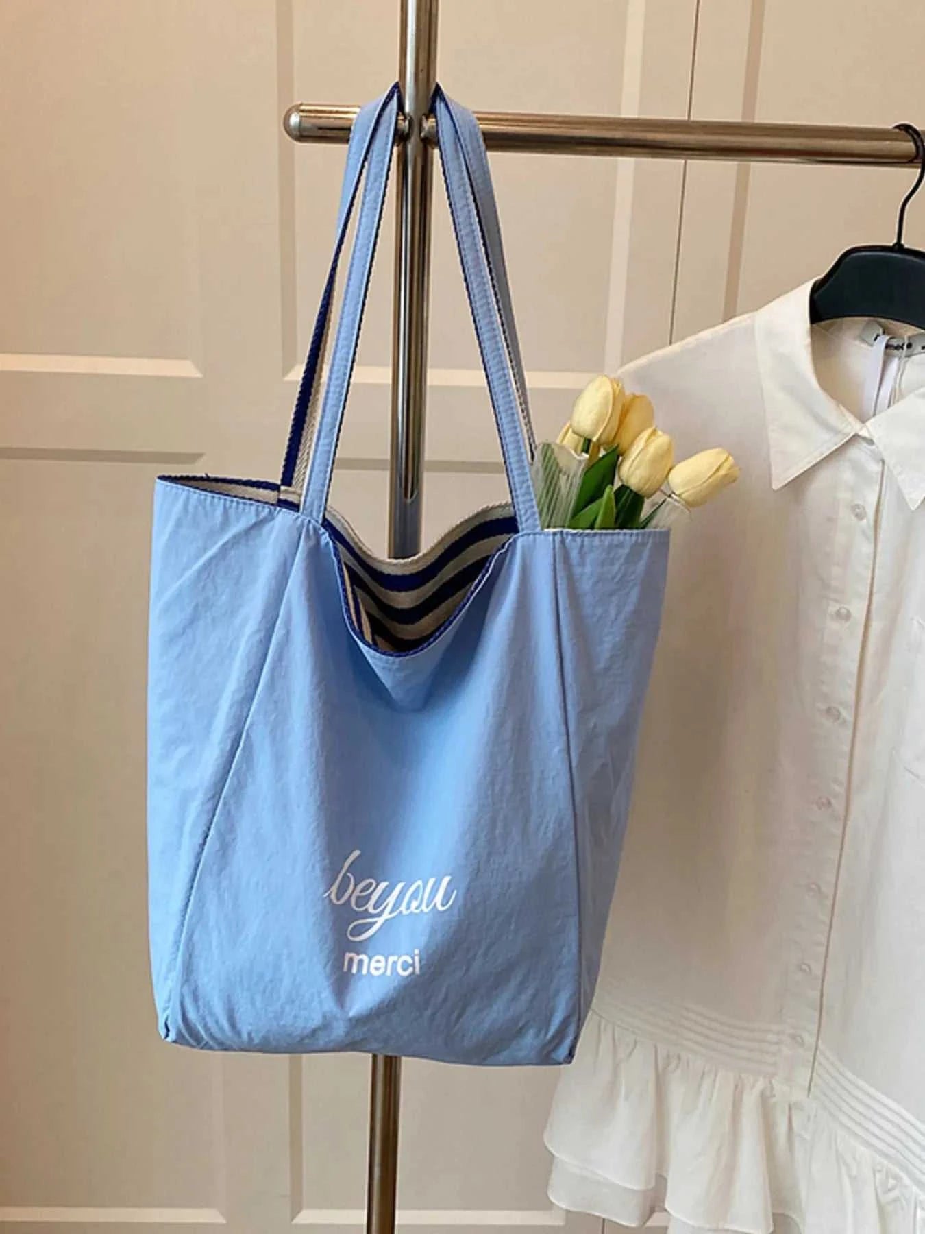 Striped Canvas Tote Bag