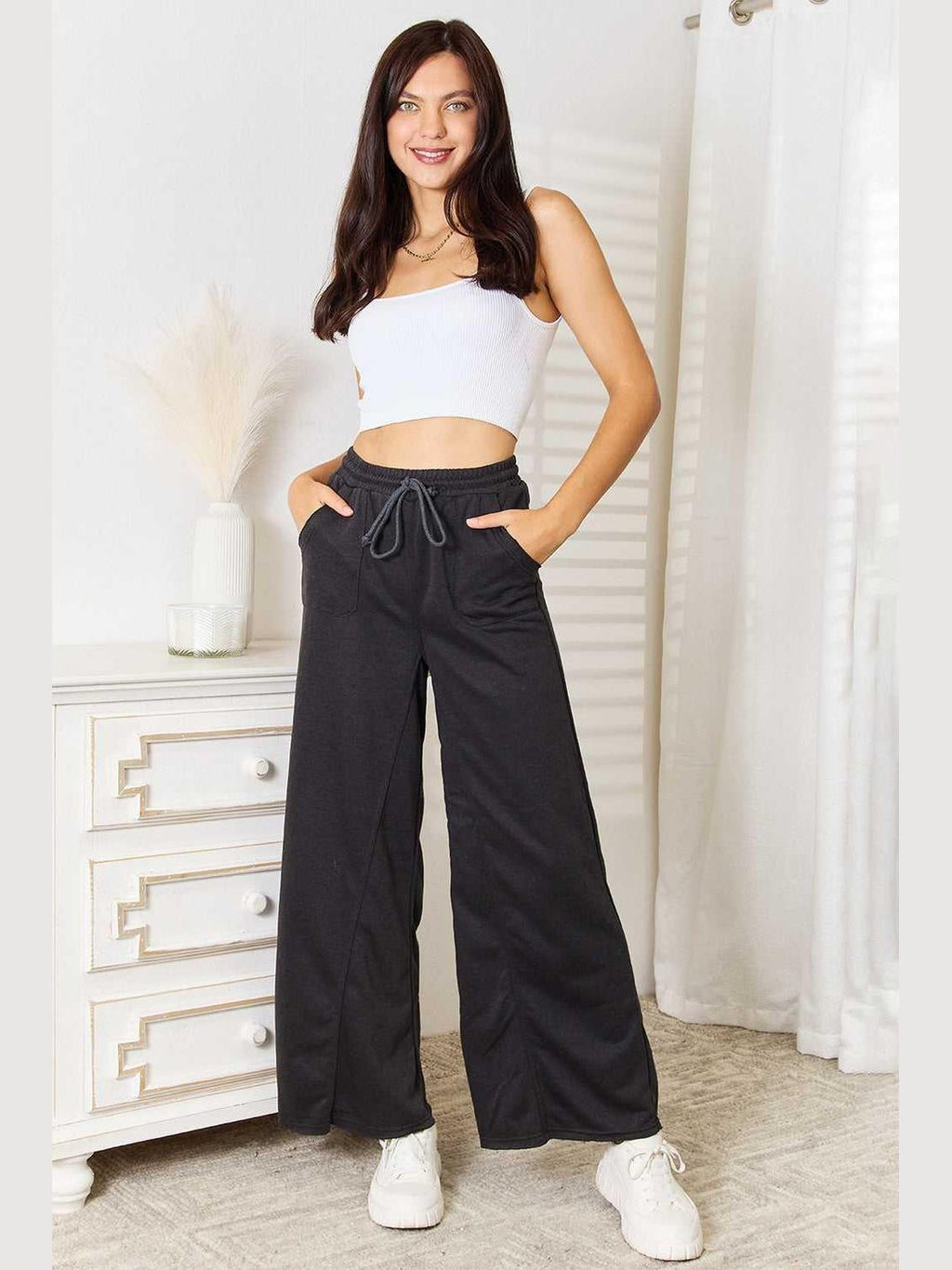 Basic Bae Wide Leg Pocketed Pants -- 