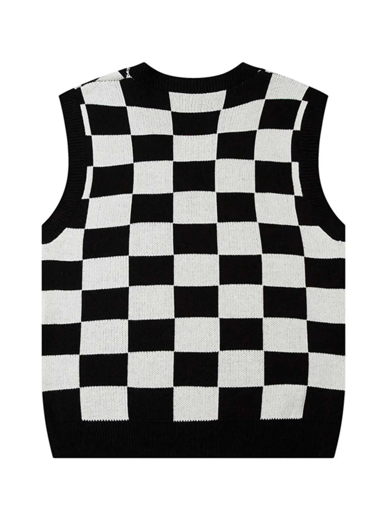 Men's Checkered Heart Pattern Sweater Vest