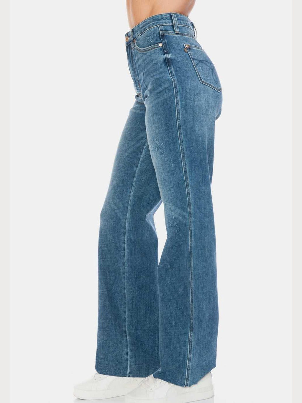 Judy Blue Full Size Tummy Control Cut Raw Hem Straight Jeans -- 