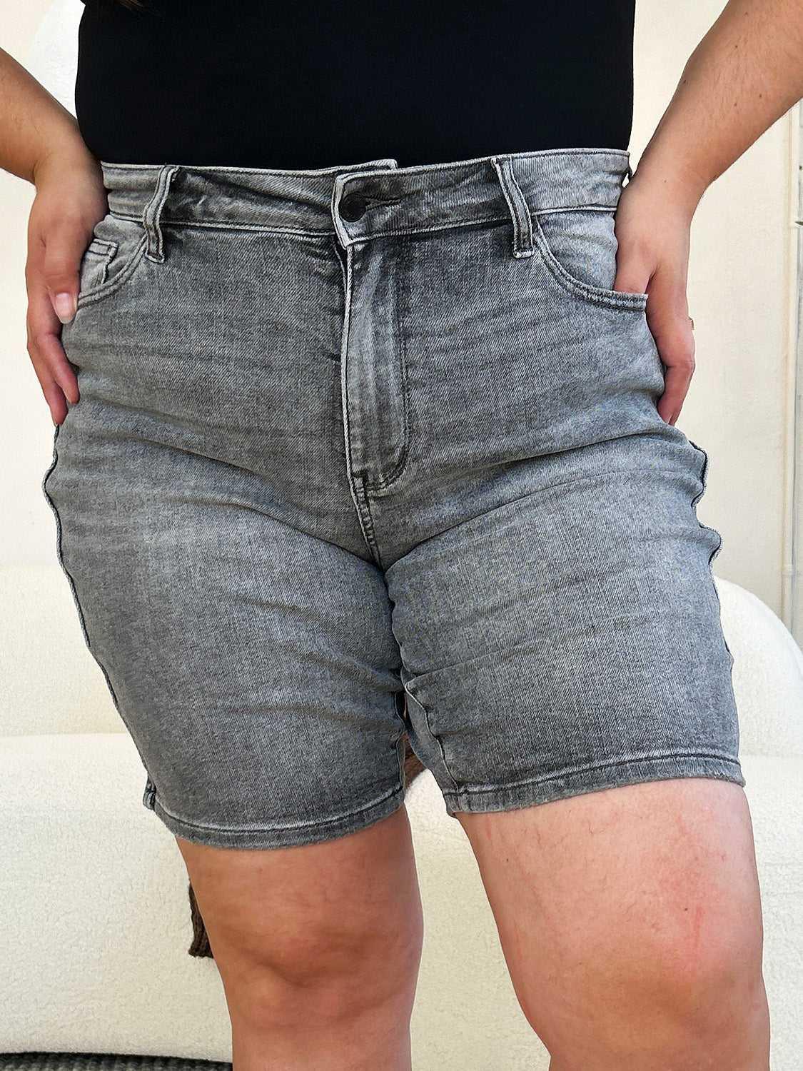 Judy Blue Full Size High Waist Washed Denim Shorts -- 