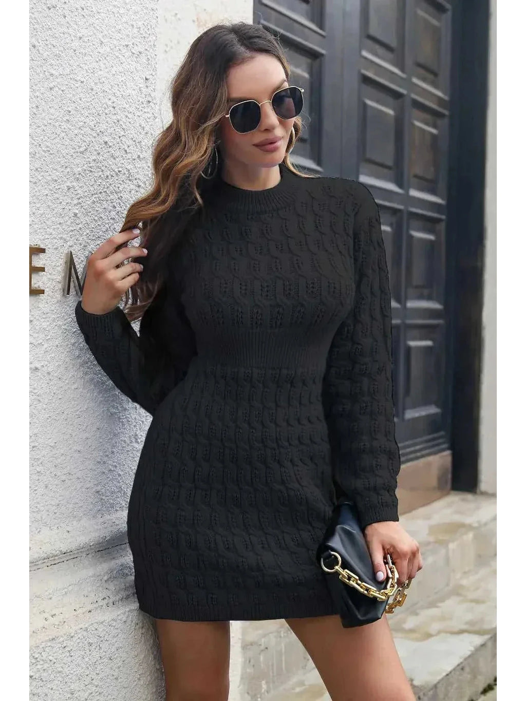 Cable-Knit Openwork Sweater Dress -- 