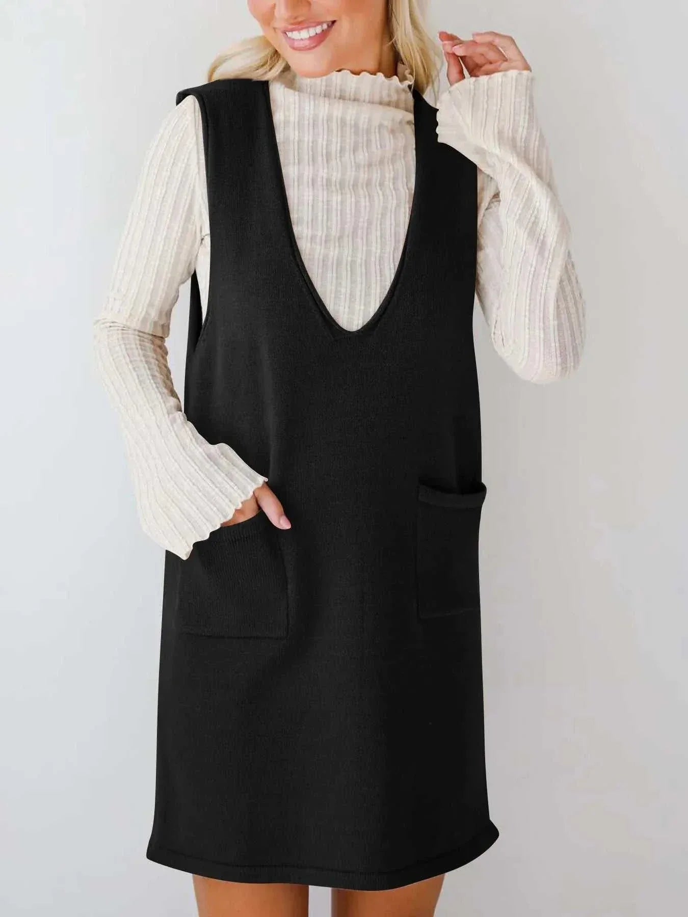 Sleeveless Knit Dress with Pockets -- 