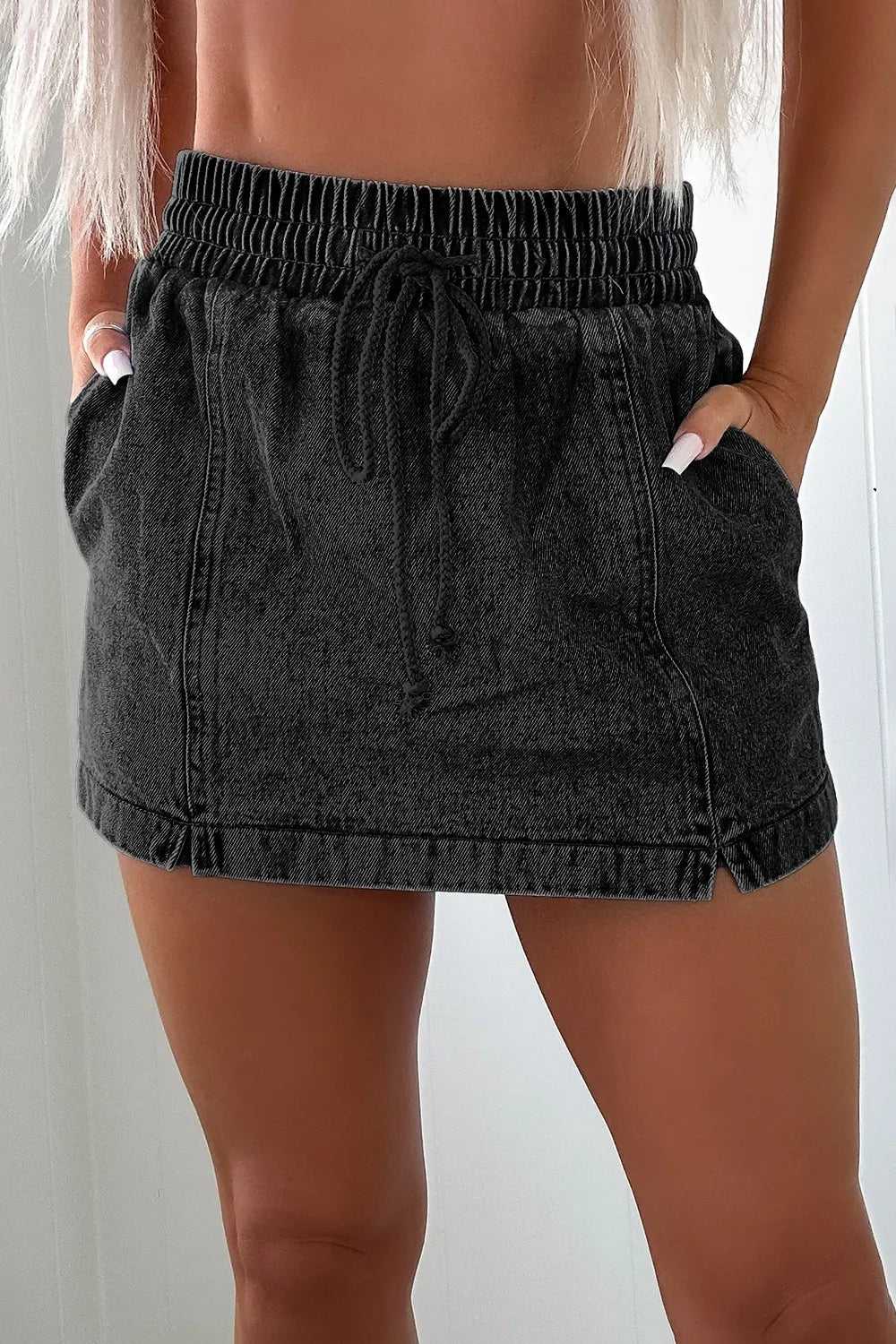 Drawstring High Waist Denim Shorts