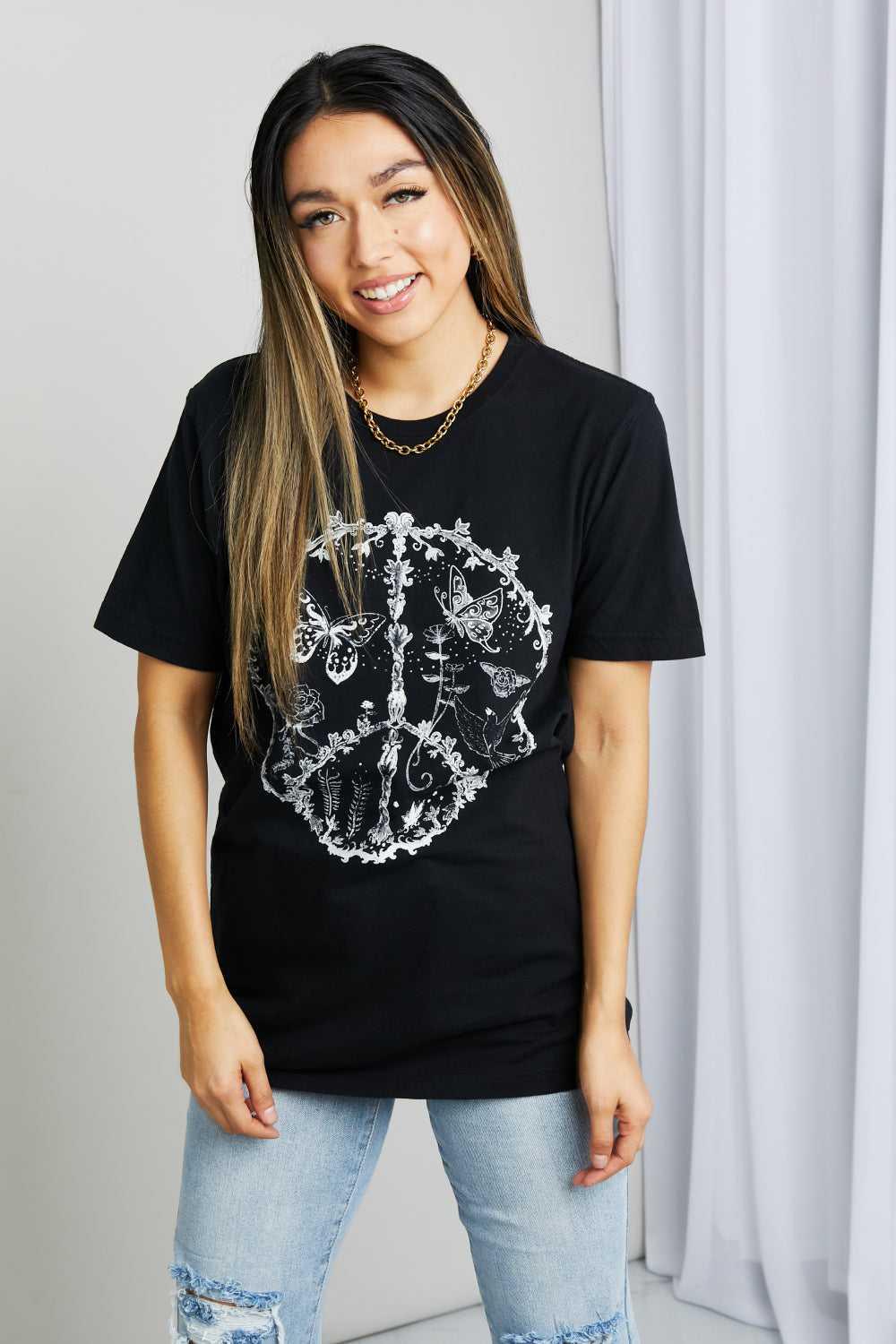 mineB Full Size Butterfly Graphic Tee Shirt -- 