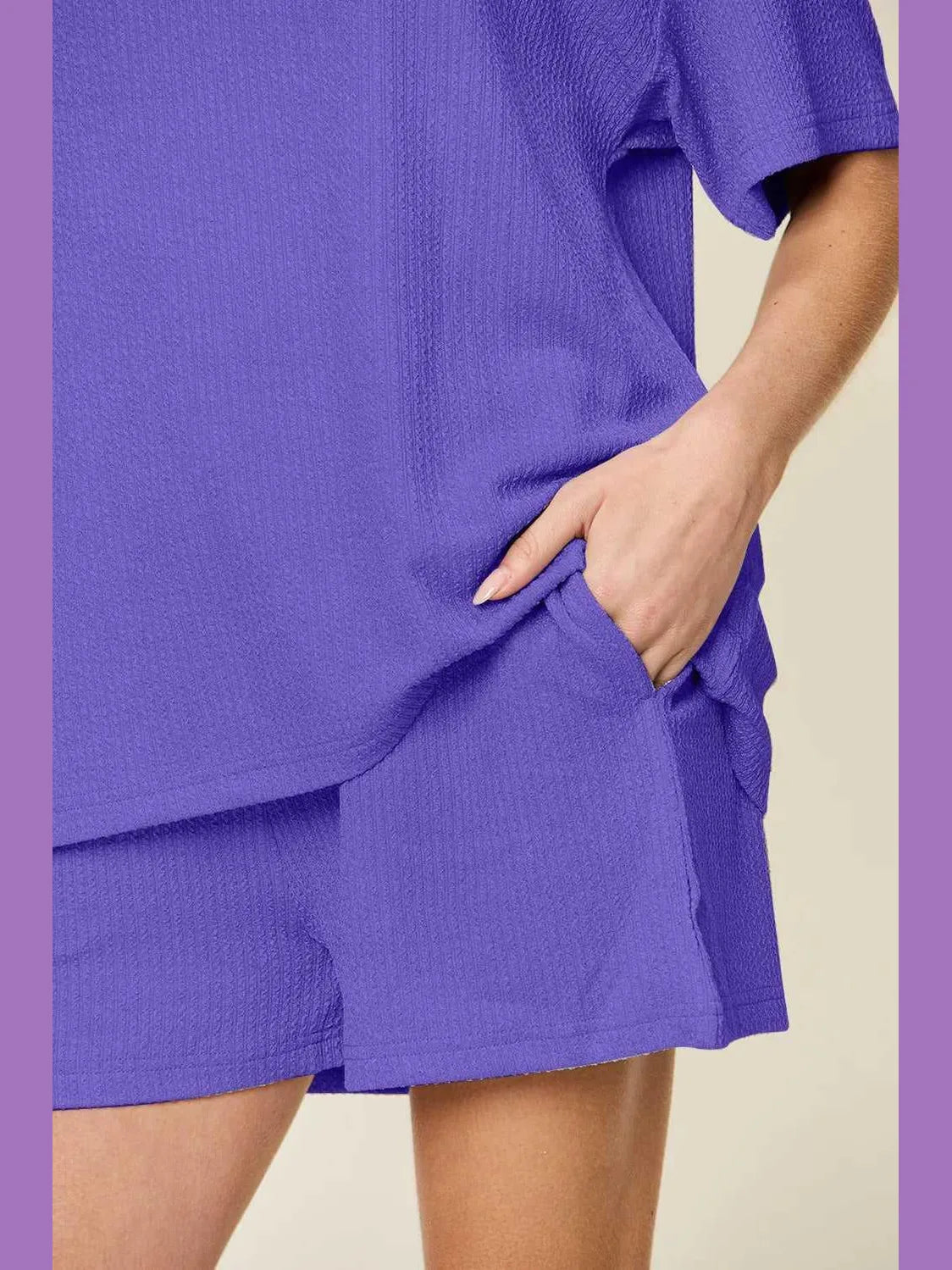 Double Take Basic style Round Neck Solid Set -- 