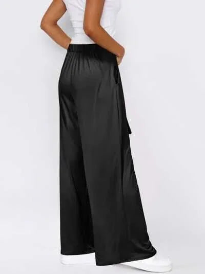 Tied Wide Leg Pants with Pockets -- 