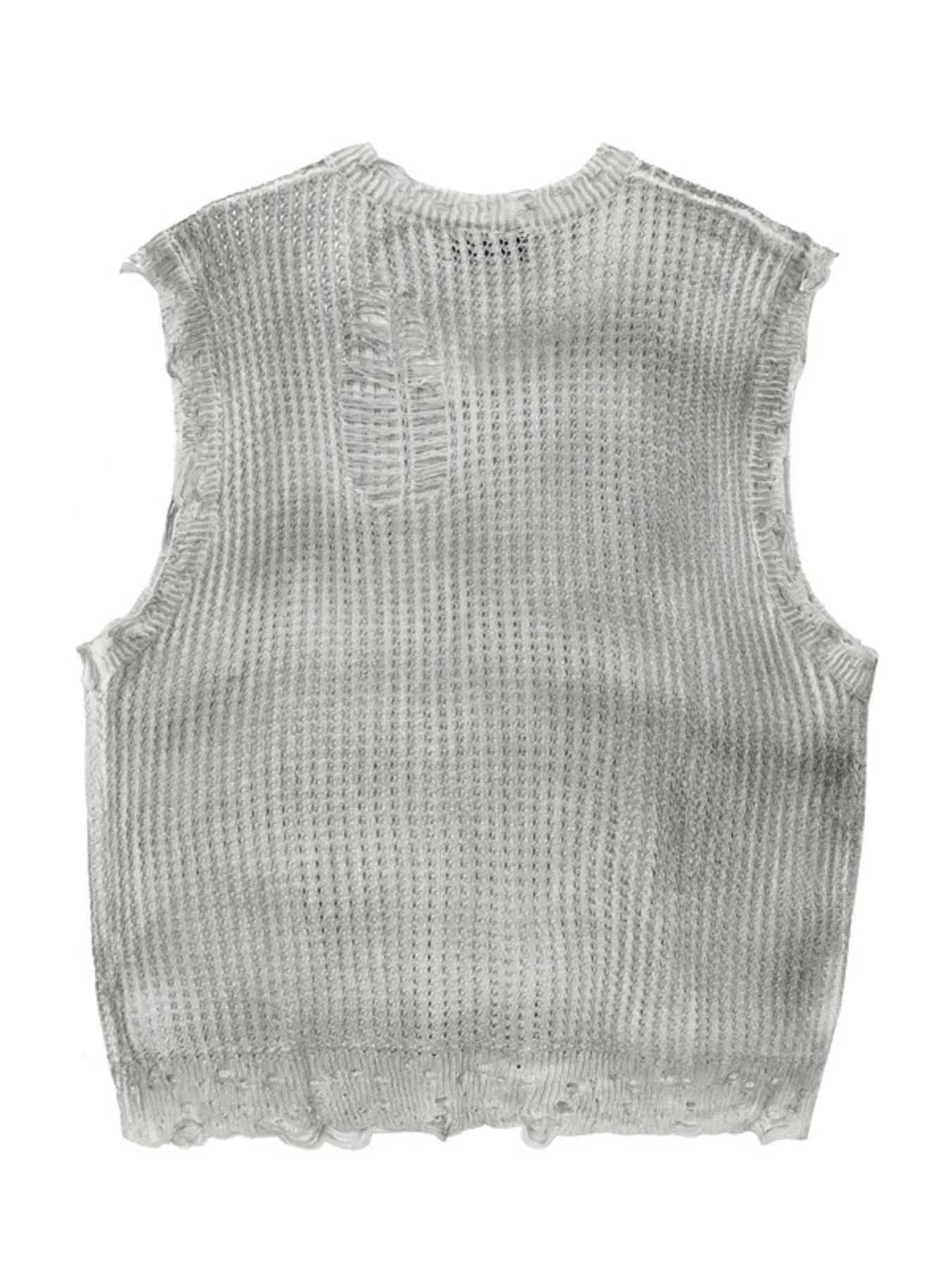 Men's Distressed Knit Vest with Frayed Edges