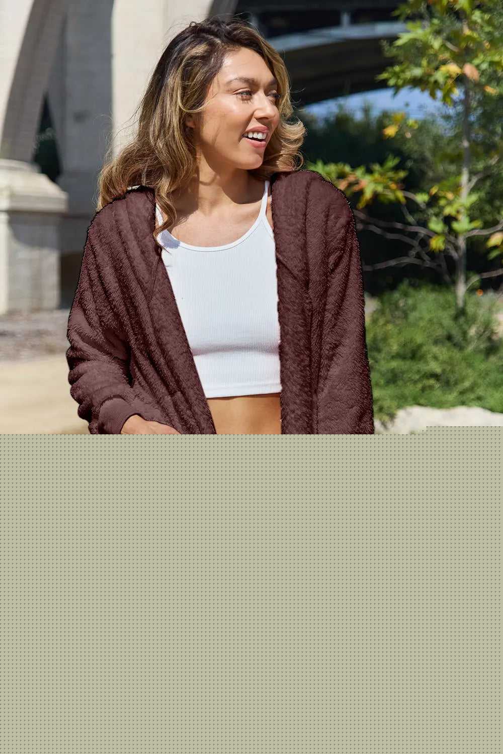 Full Size Teddy Hooded Jacket with Pockets