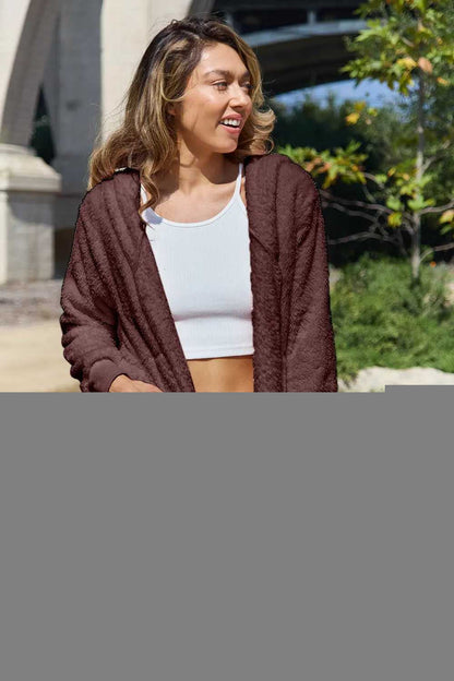 Full Size Teddy Hooded Jacket with Pockets