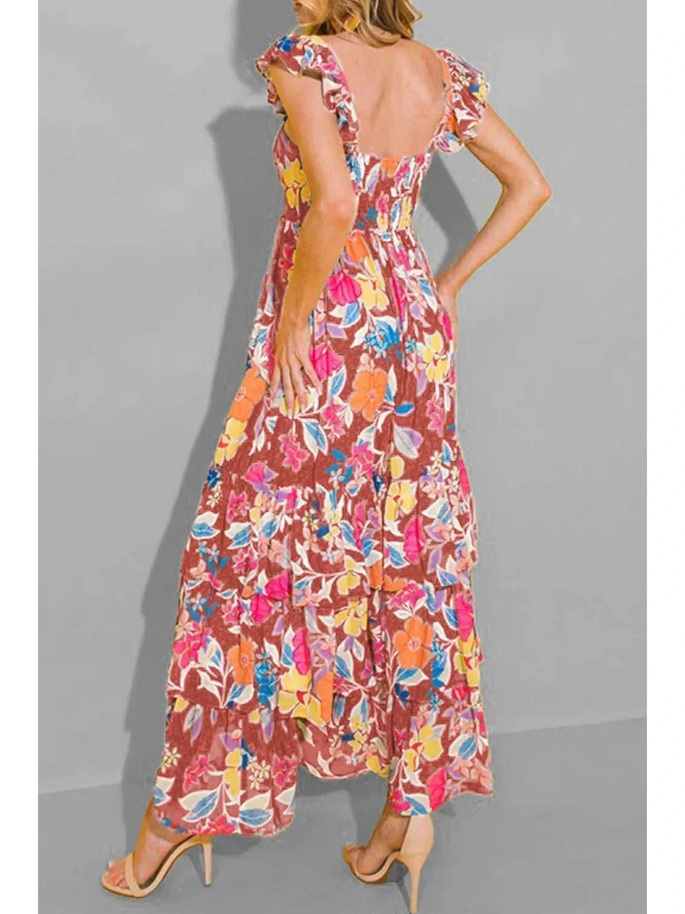 Tiered Ruffled Printed Sleeveless Dress -- 