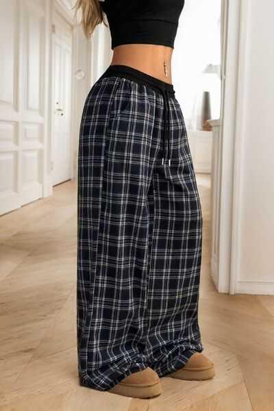 Plaid Wide Leg Pants -- 