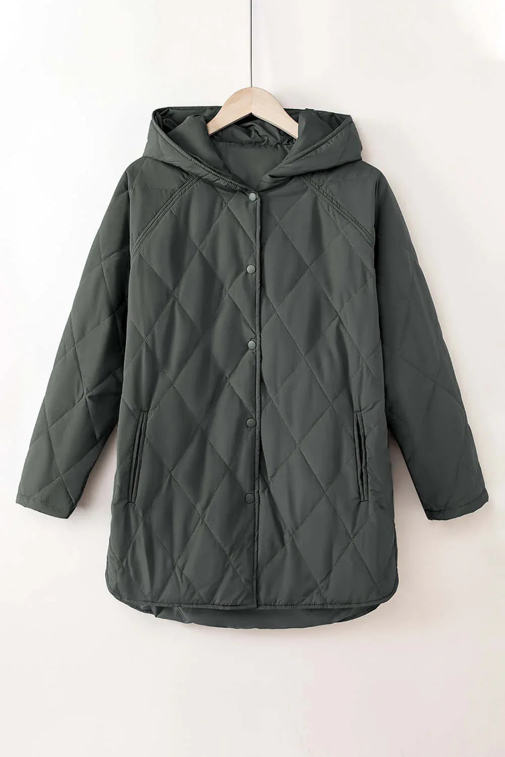 Snap Down Long Sleeve Quilted Winter Coat -- 