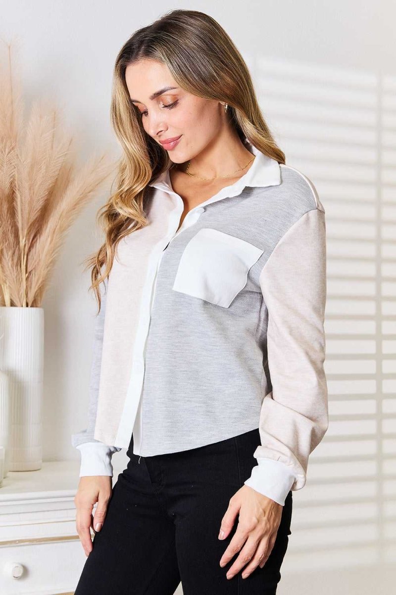 Double Take Color Block Curved Hem Shirt - Hopeford Streams
