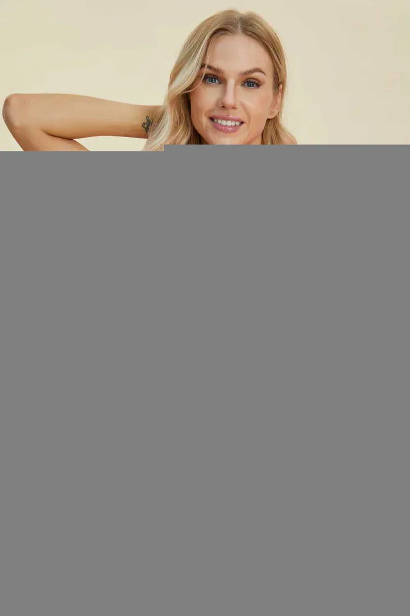 Double Take Full Size Cable-Knit Round Neck Cap Sleeve Sweater -- 