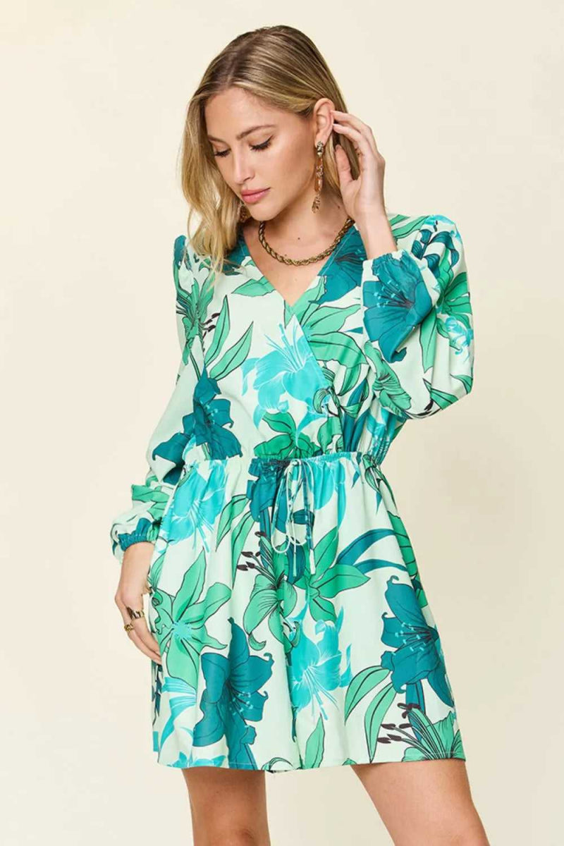 Double Take Full Size Floral Long Sleeve Romper with Pockets - Hopeford Streams