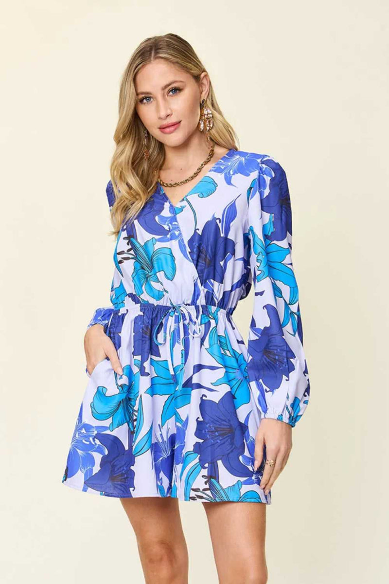 Double Take Full Size Floral Long Sleeve Romper with Pockets - Hopeford Streams