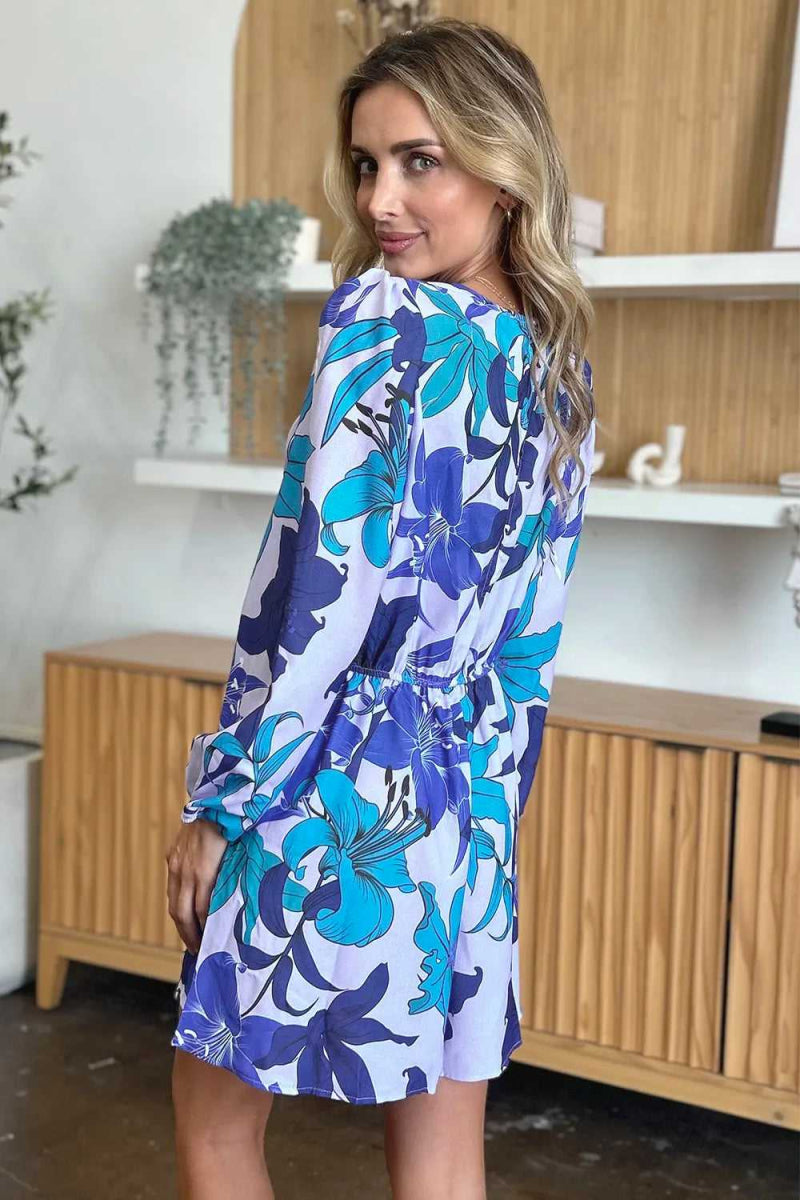 Double Take Full Size Floral Long Sleeve Romper with Pockets - Hopeford Streams