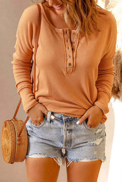 Double Take Full Size Half Button Drop Shoulder T-Shirt - Hopeford Streams