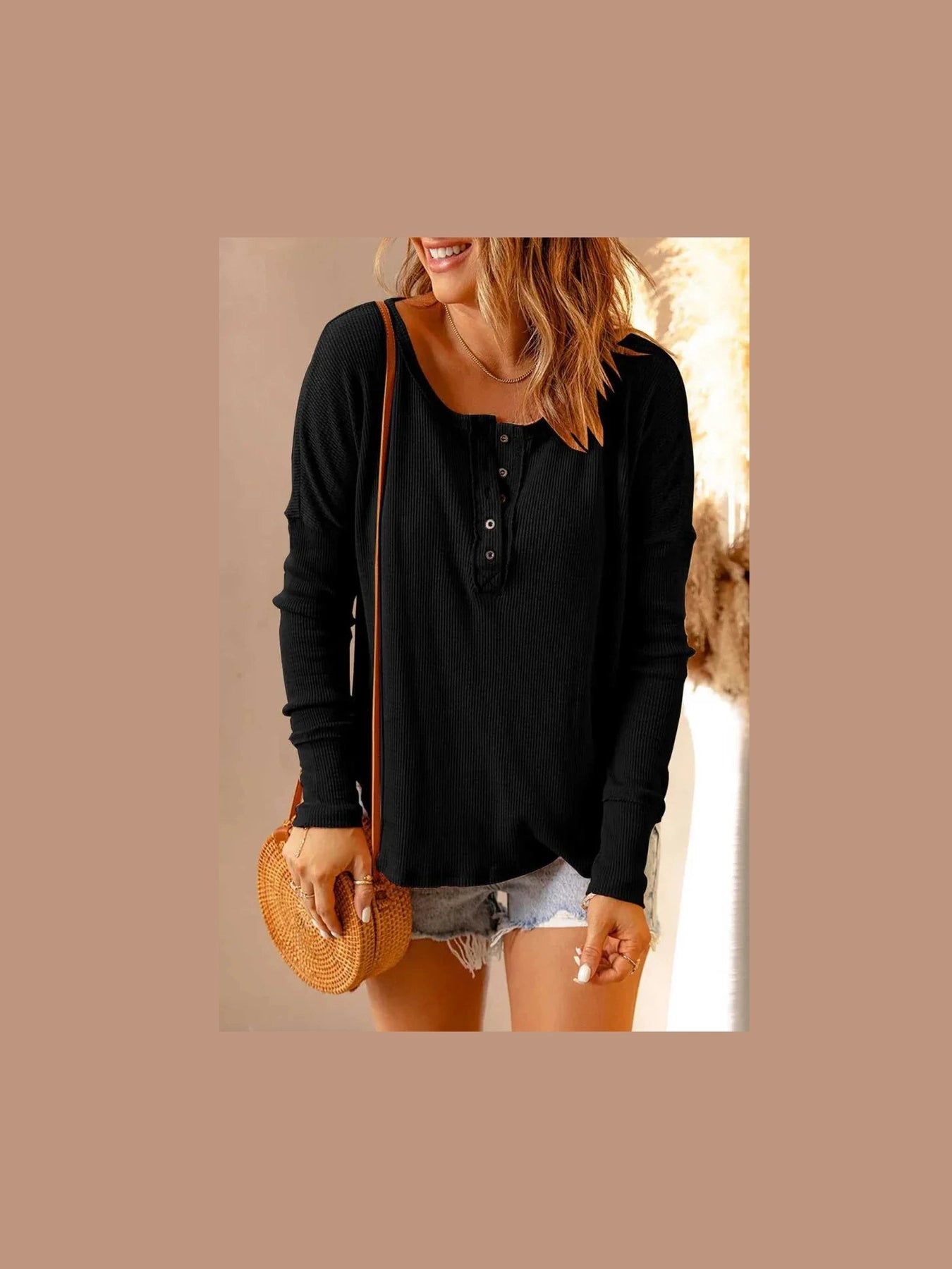 Double Take Full Size Half Button Drop Shoulder T-Shirt -- 