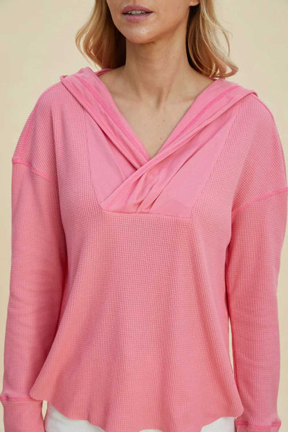 Double Take Full Size High - Low Dropped Shoulder Long Sleeve Hoodie - Hopeford Streams