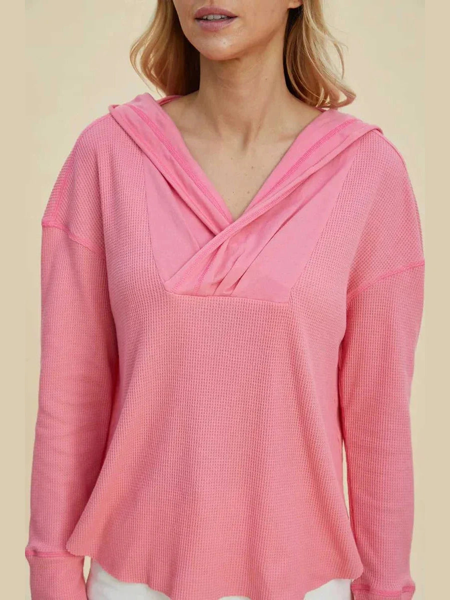Double Take Full Size High-Low Dropped Shoulder Long Sleeve Hoodie -- 