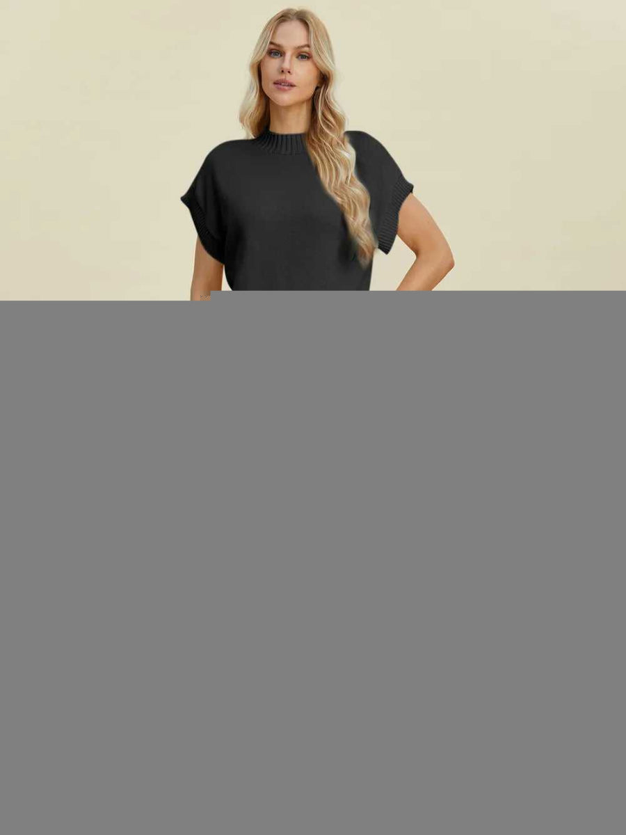 Double Take Full Size Mock Neck Short Sleeve Sweater - Hopeford Streams