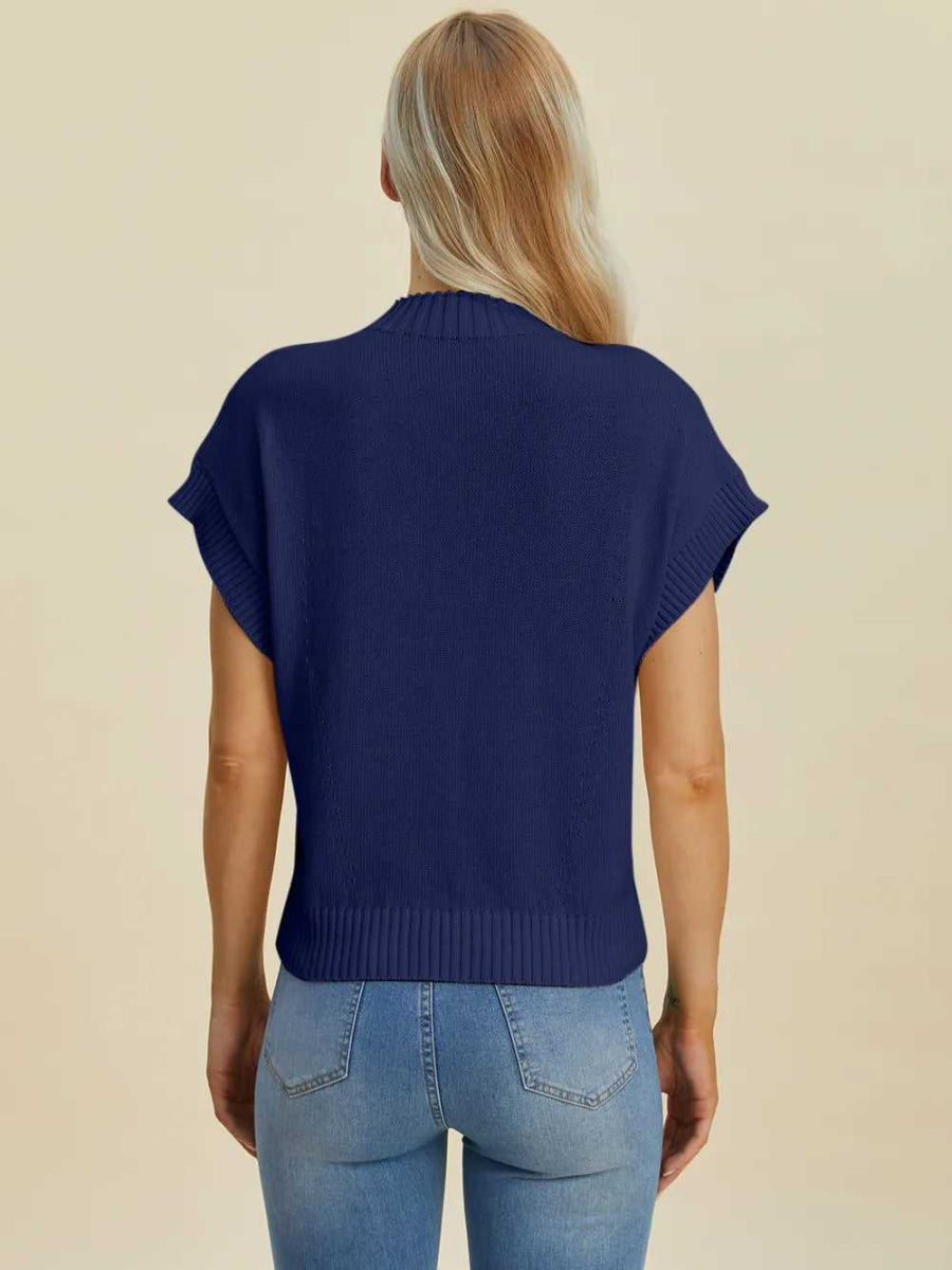 Double Take Full Size Mock Neck Short Sleeve Sweater - Hopeford Streams