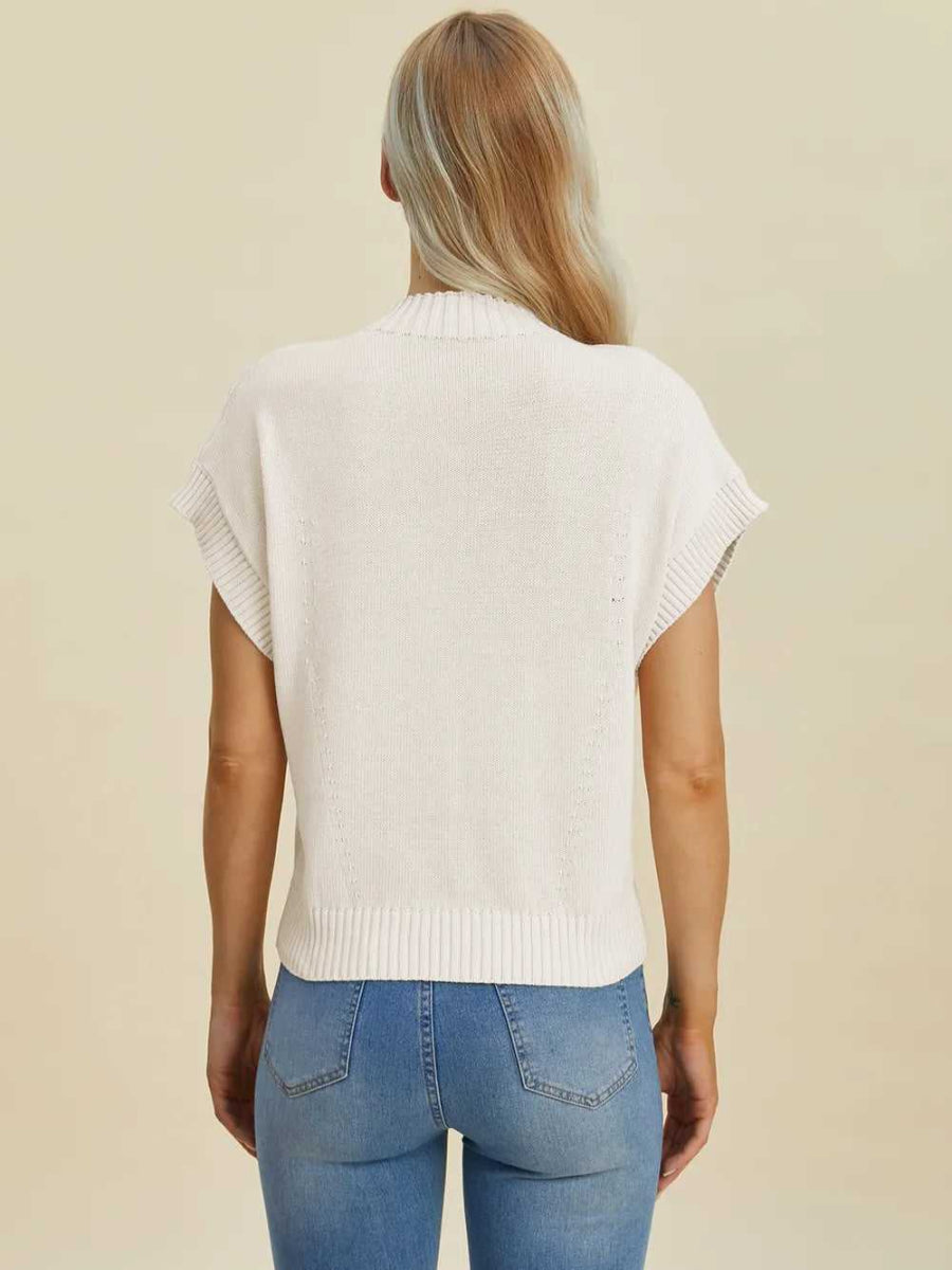 Double Take Full Size Mock Neck Short Sleeve Sweater - Hopeford Streams