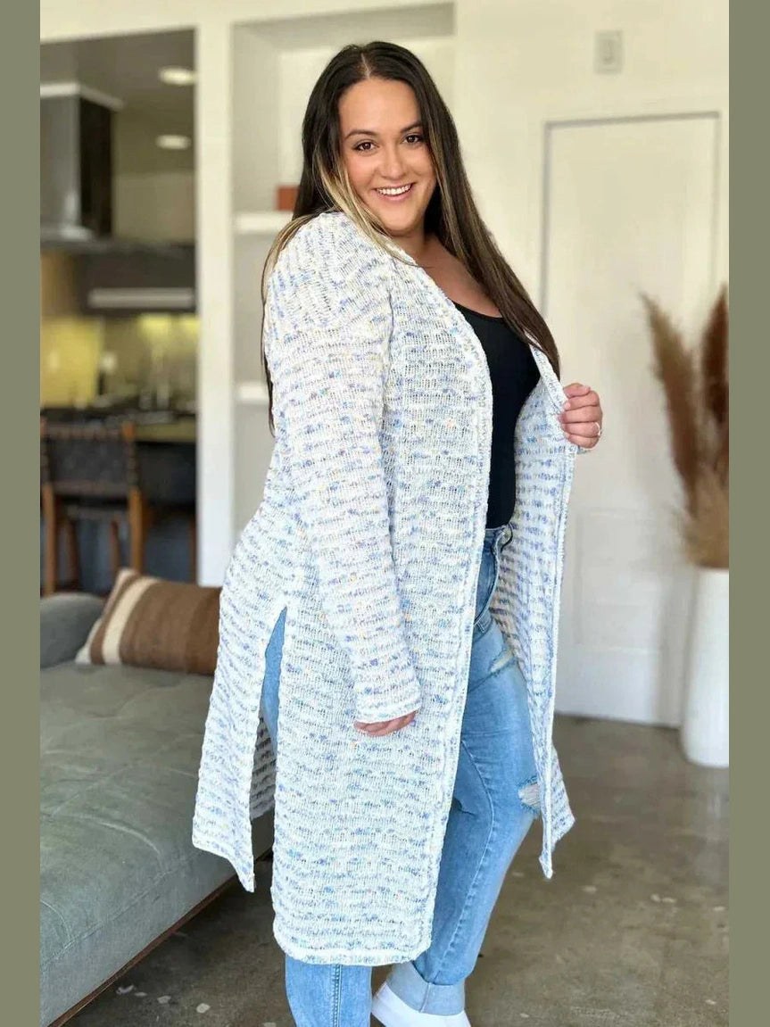 Double Take Full Size Open Front Longline Cardigan -- 