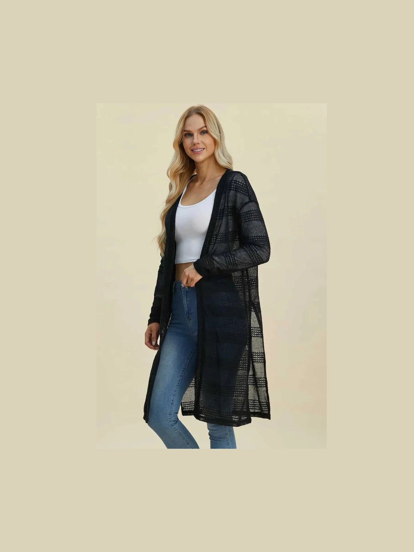 Double Take Full Size Open Front Longline Cardigan -- 