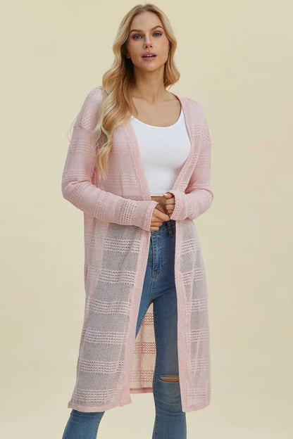 Double Take Full Size Open Front Longline Cardigan - Hopeford Streams