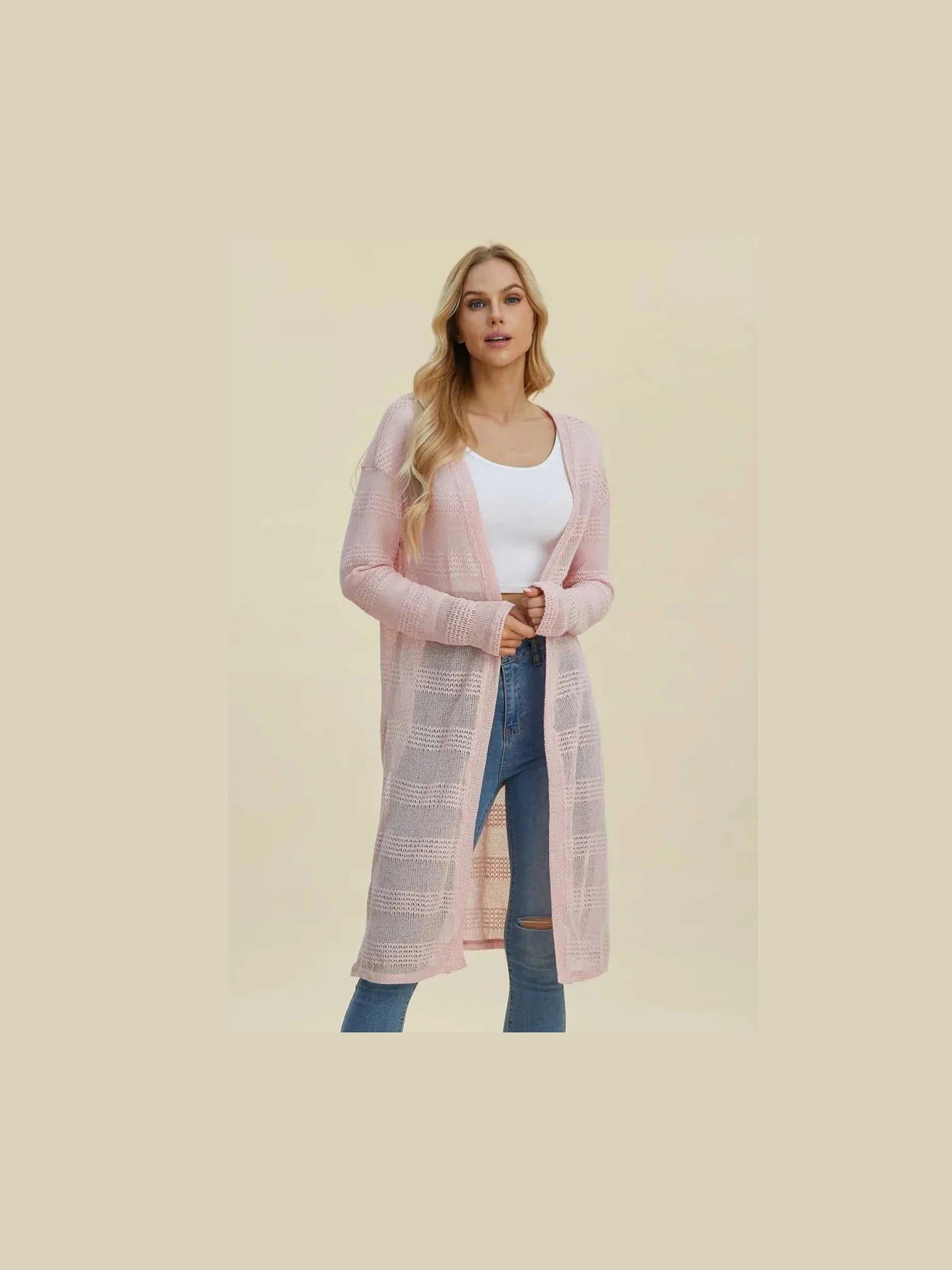 Double Take Full Size Open Front Longline Cardigan -- 