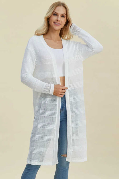 Double Take Full Size Open Front Longline Cardigan - Hopeford Streams