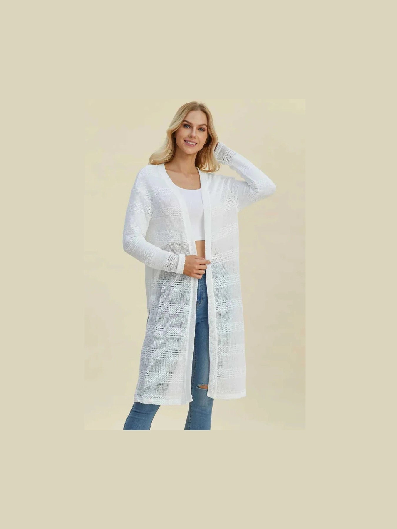 Double Take Full Size Open Front Longline Cardigan -- 