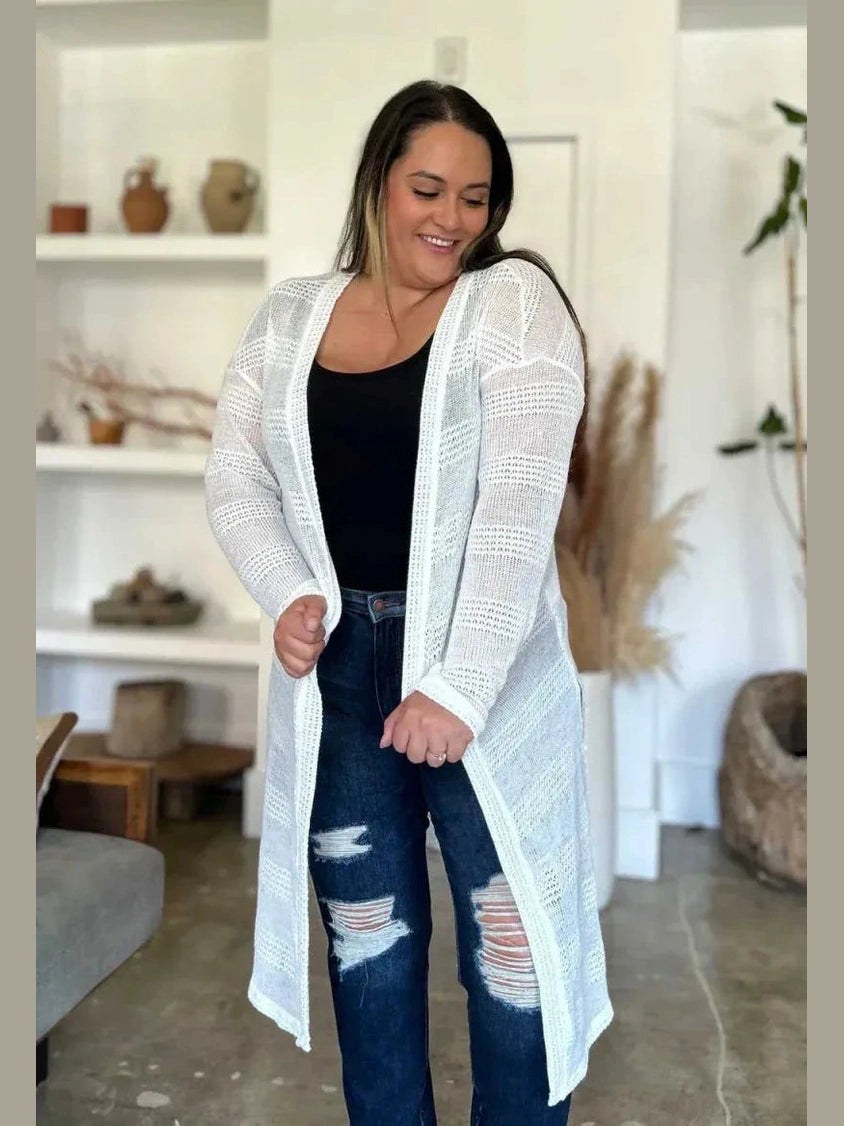 Double Take Full Size Open Front Longline Cardigan -- 