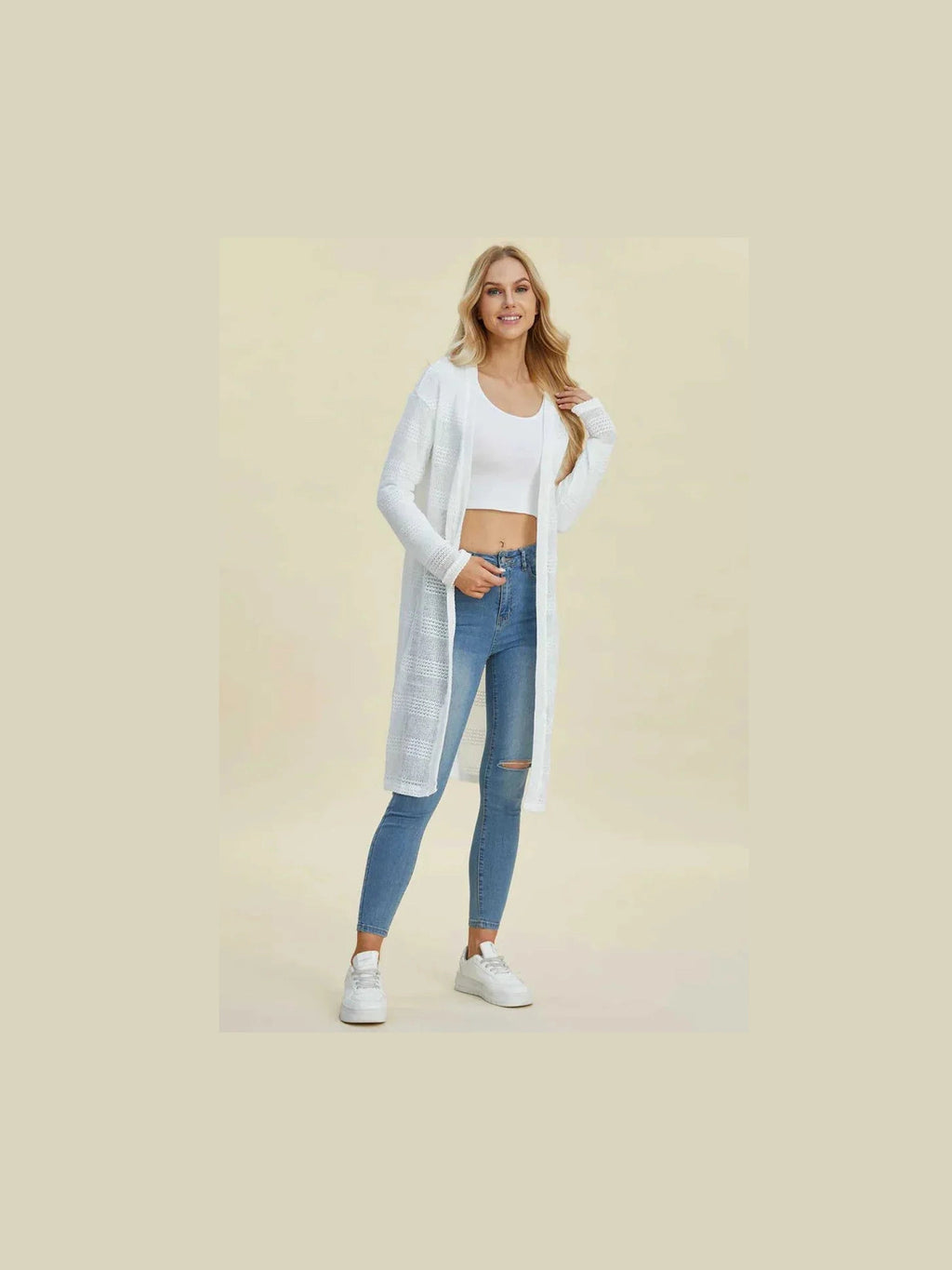 Double Take Full Size Open Front Longline Cardigan -- 