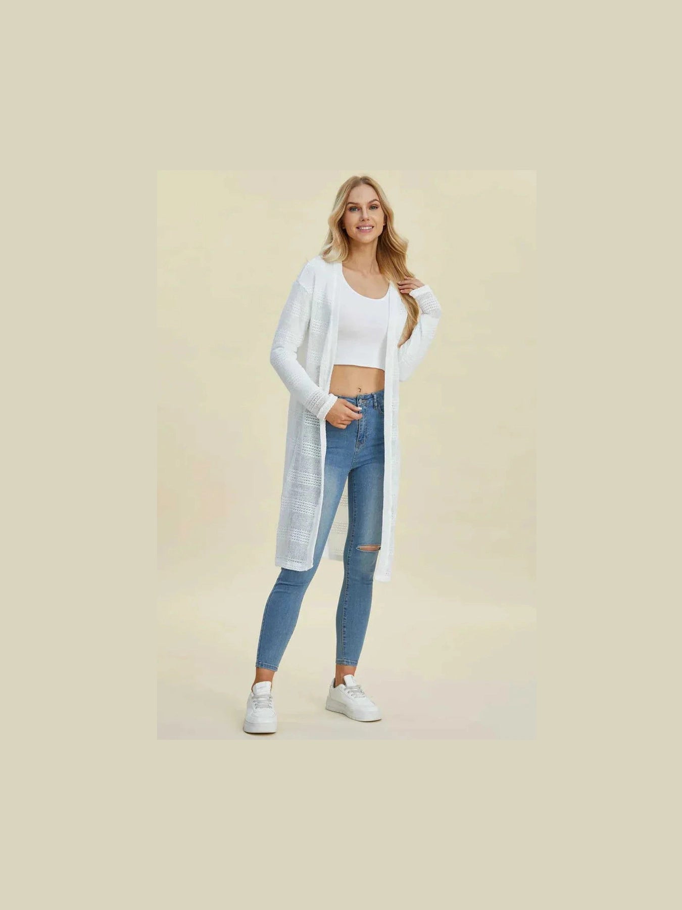 Double Take Full Size Open Front Longline Cardigan -- 