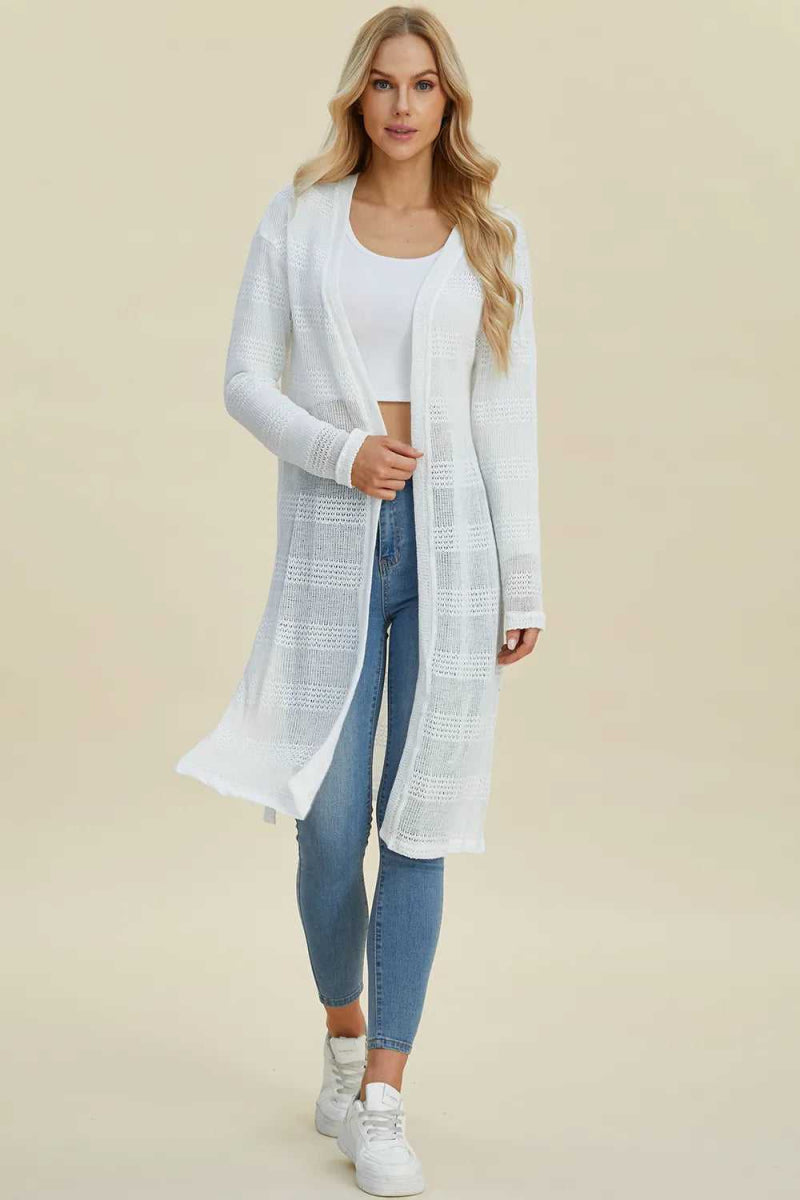 Double Take Full Size Open Front Longline Cardigan - Hopeford Streams