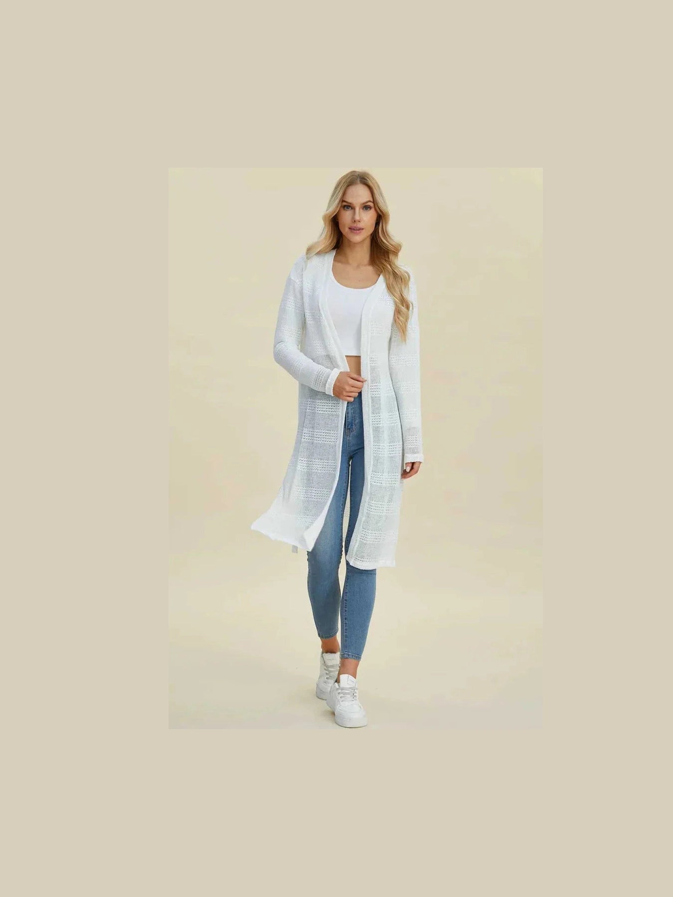 Double Take Full Size Open Front Longline Cardigan -- 