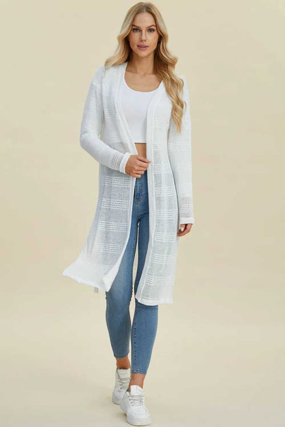 Double Take Full Size Open Front Longline Cardigan - Hopeford Streams