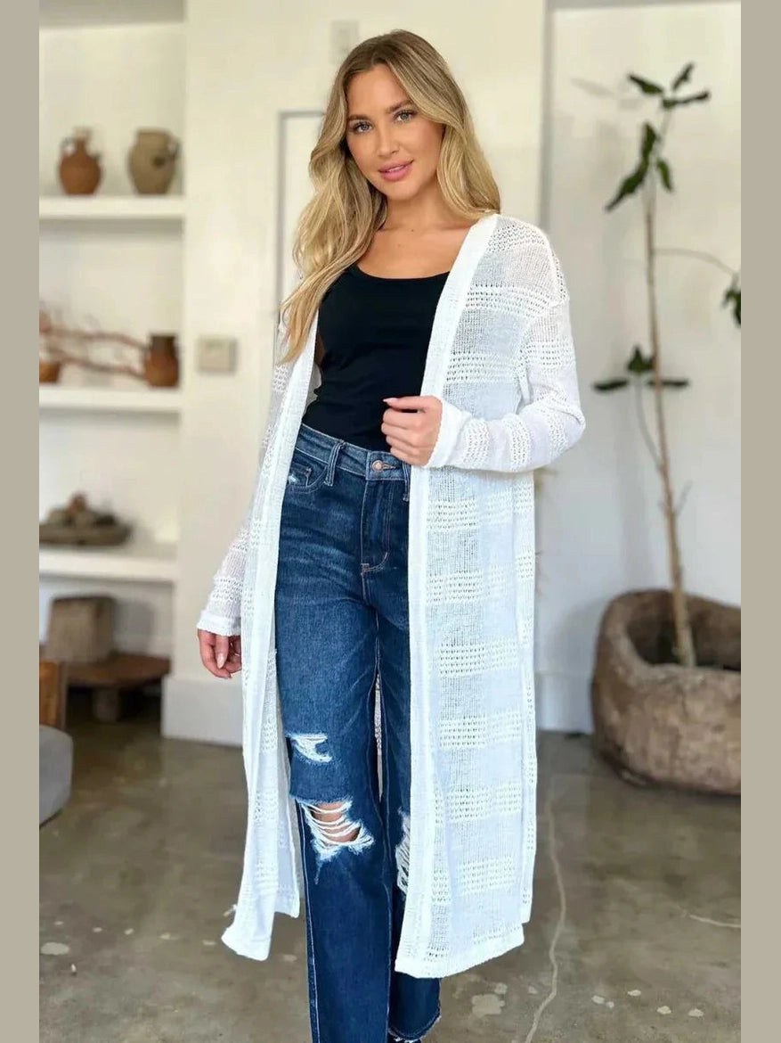 Double Take Full Size Open Front Longline Cardigan -- 