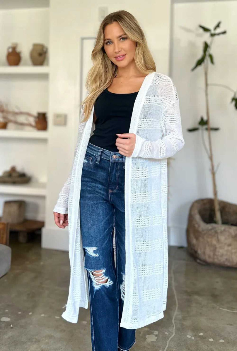 Double Take Full Size Open Front Longline Cardigan - Hopeford Streams