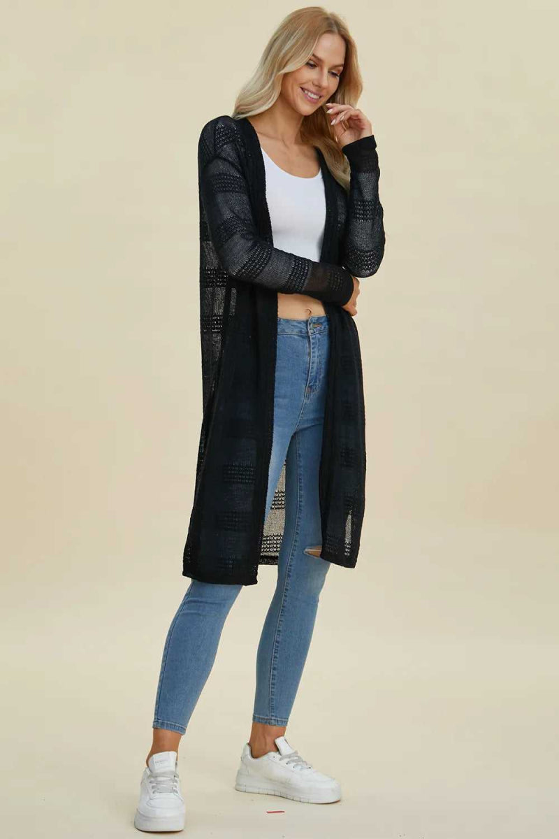 Double Take Full Size Open Front Longline Cardigan - Hopeford Streams