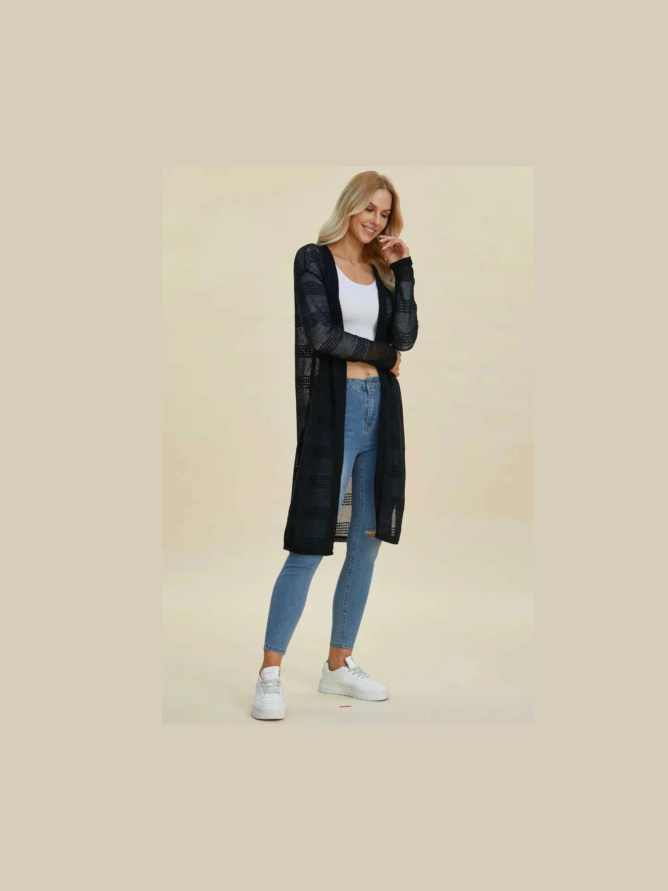 Double Take Full Size Open Front Longline Cardigan -- 