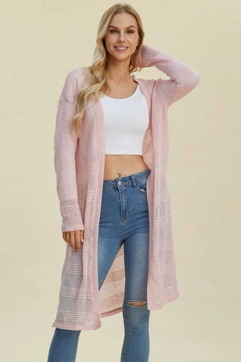 Double Take Full Size Open Front Longline Cardigan - Hopeford Streams