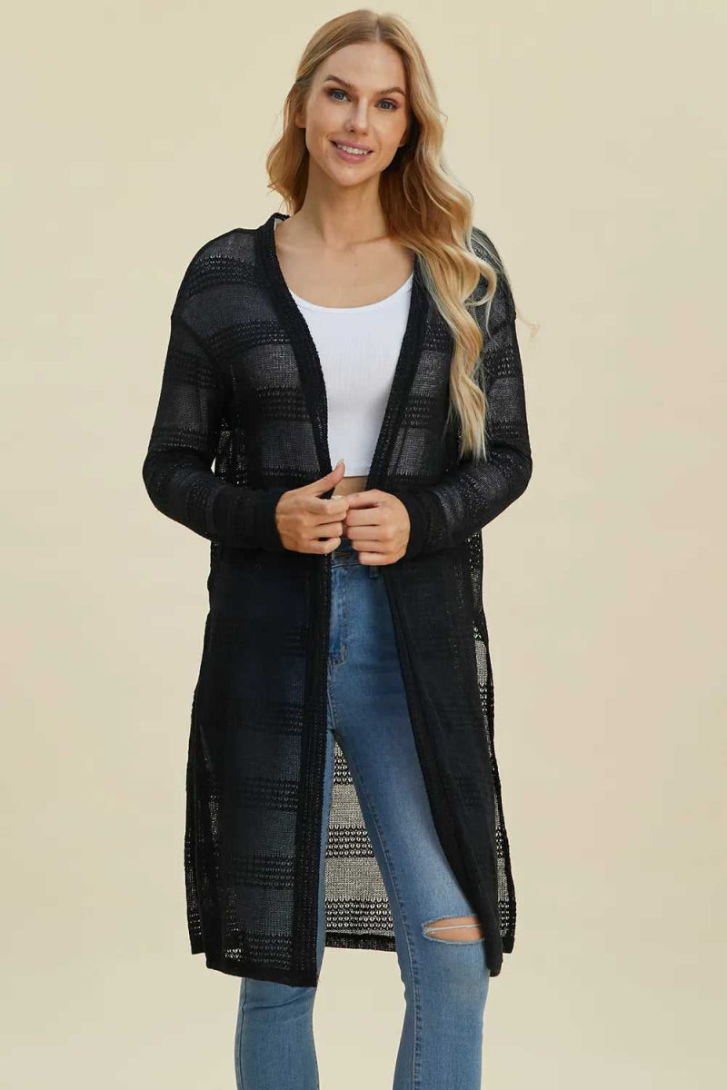 Double Take Full Size Open Front Longline Cardigan - Hopeford Streams