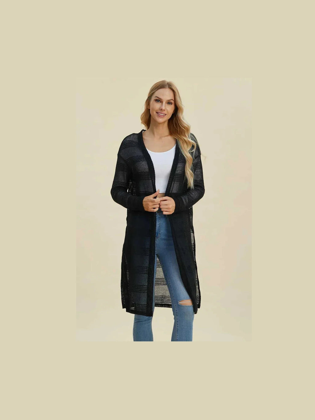 Double Take Full Size Open Front Longline Cardigan -- 